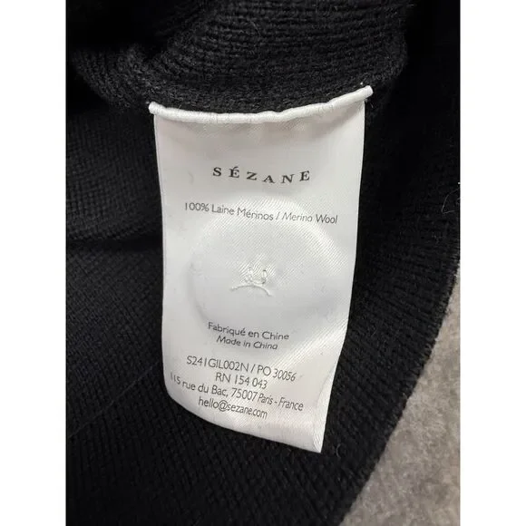 NWT Sézane Gilet Betty Wool Cardigan XXL Black Crochet Trim Button Front - Picture 10 of 10